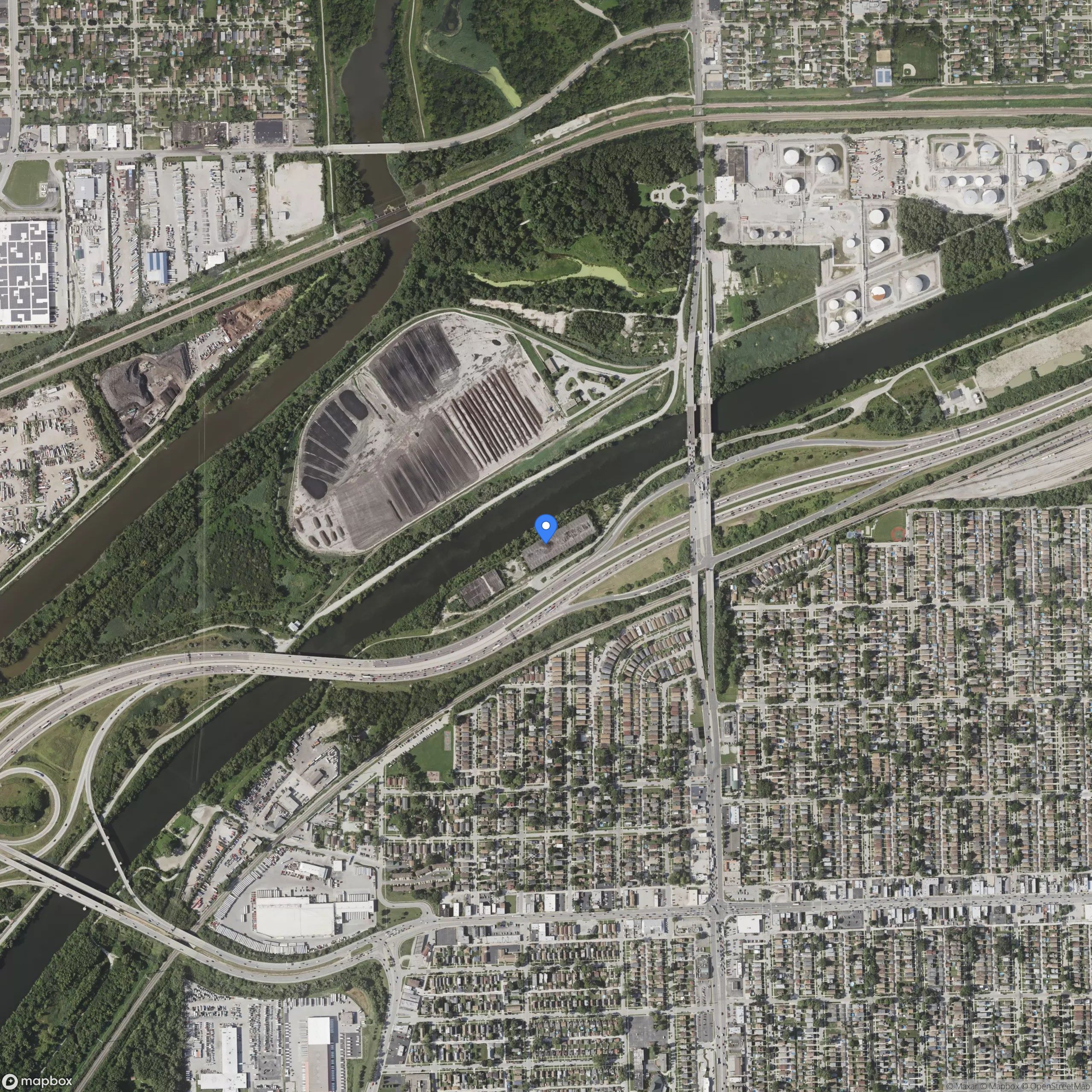 Large warehouses on canal