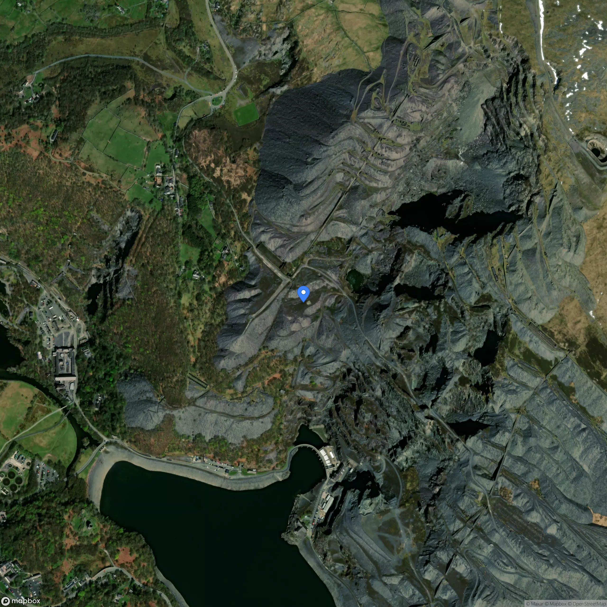 Old slate quarry with hundreds of slate miners homes and hidden waterfall cave