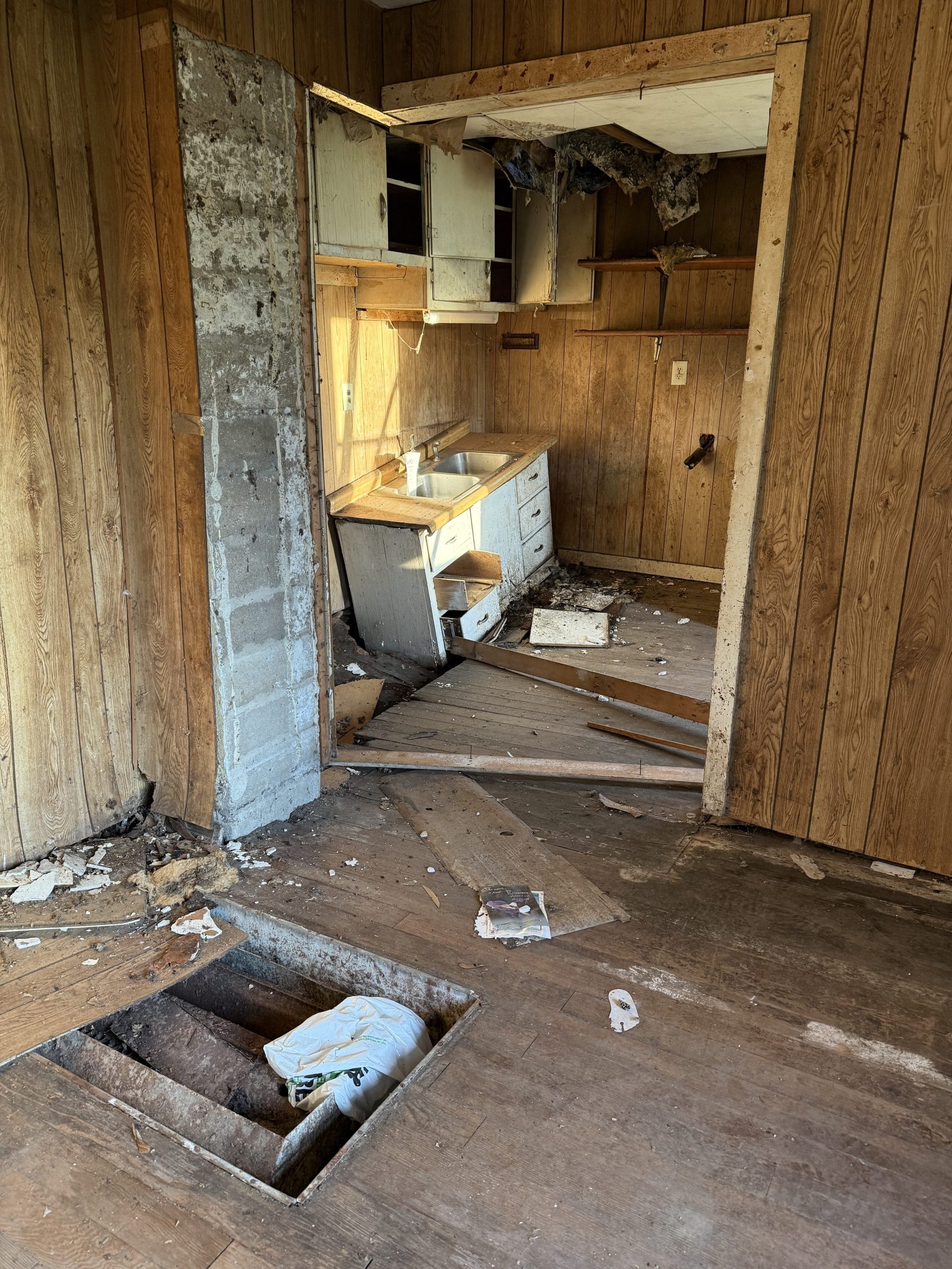 Abandoned house with floor falling in