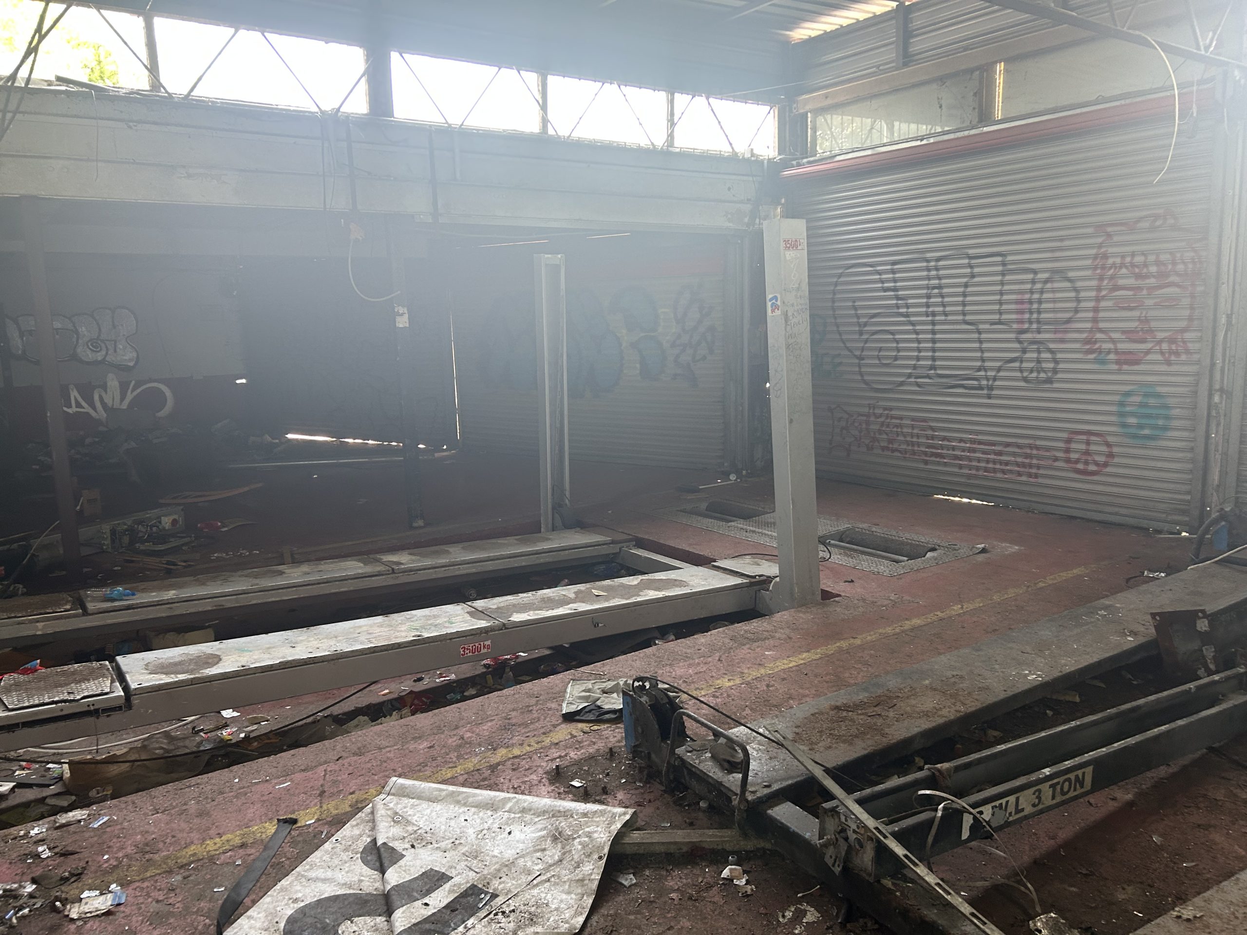 Trashed car workshop